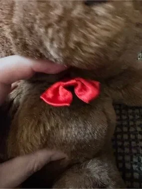 Gund | Toys | Vintage Gund Brown Teddy Bear With Red Bow Plush | Poshmark